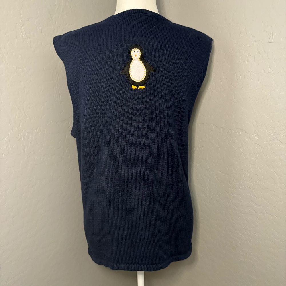 Vintage Navy Blue Penguin Embroidered Sweater Vest Size Large - Picture 2 of 11